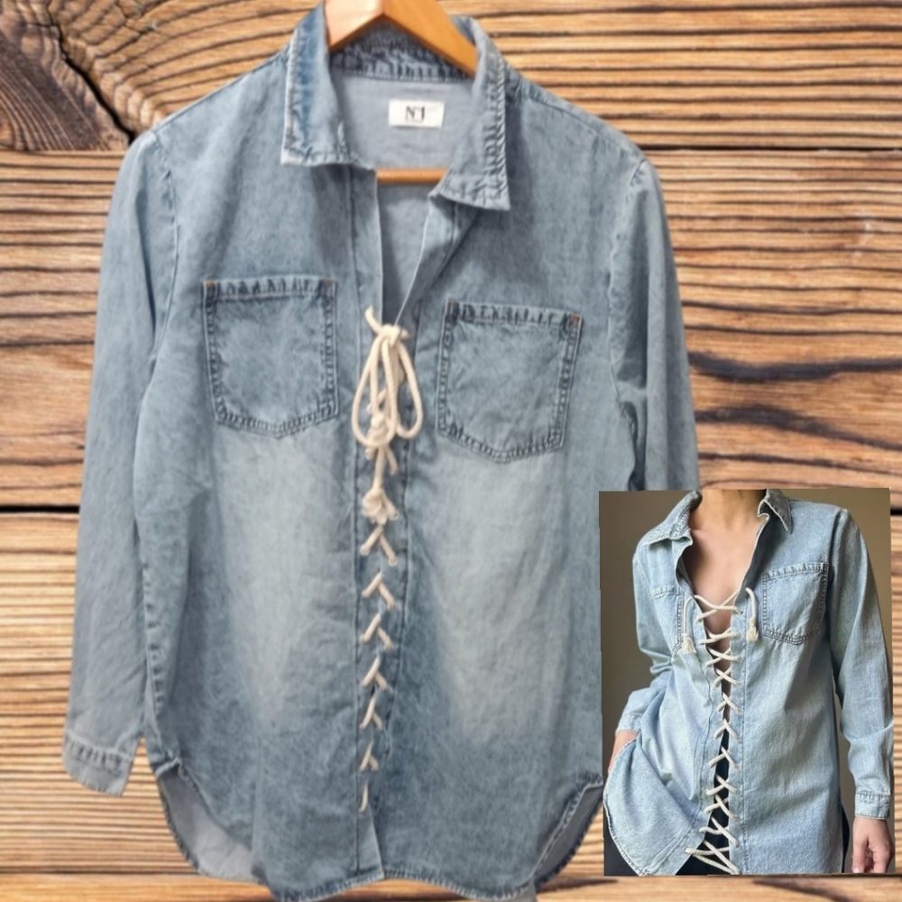 - - N1 LOS ANGELES  FRONT LACE UP DENIM SHIRT